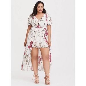 Torrid White Floral Challis Overskirt Romper Size 14
